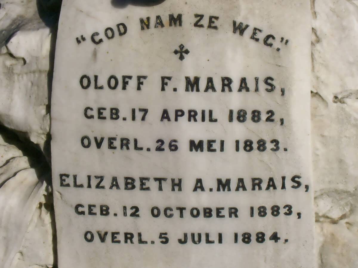 MARAIS Oloff F. 1882-1883 :: MARAIS Elizabeth A. 1883-1884