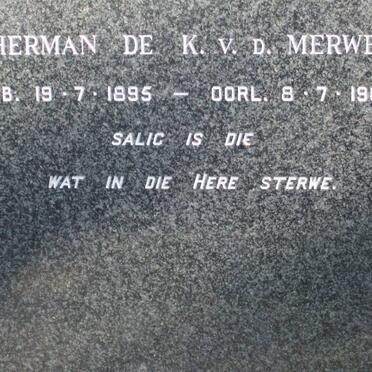 MERWE Herman de K., v.d. 1895-1967