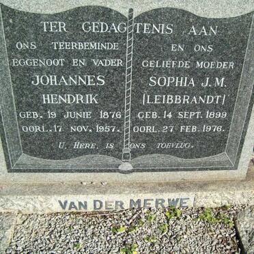 MERWE Johannes Hendrik, van der 1876-1957 &amp; Sophia J.M. LEIBRANDT 1899-1976