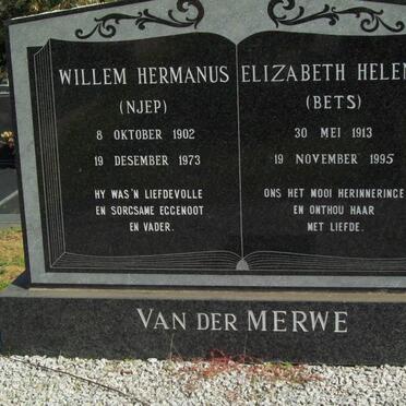 MERWE Willem Hermanus, van der 1902-1973 &amp; Elizabeth Helena 1913-1995