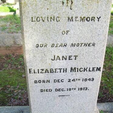 MICKLEM Janet Elizabeth 1849-1913