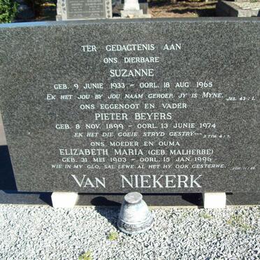 NIEKERK Pieter Beyers, van 1899-1974 &amp; Elizabeth Maria MALHERBE 1903-1996, VAN NIEKERK Suzanne 1933-1965
