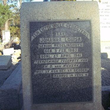 NIEKERK Johanna Louisa, van nee REDELINGHUYS 1885-1941