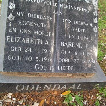 ODENDAAL Barend P. 1912-1981 &amp; Elizabeth A.R. 1913-1976