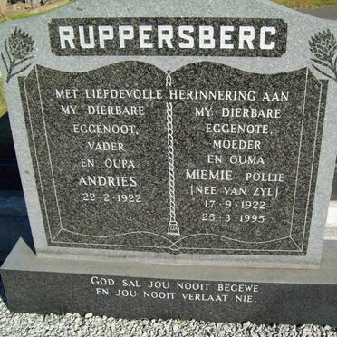 RUPPERSBERG Andries 1922- &amp; Miemie VAN ZYL 1922-1995
