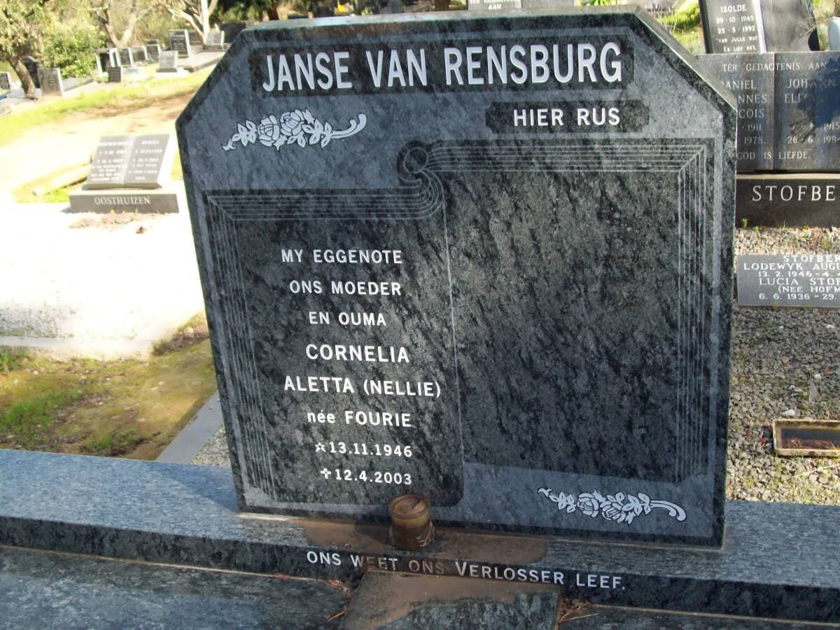 RENSBURG Cornelia Aletta, Janse van nee FOURIE 1946-2003
