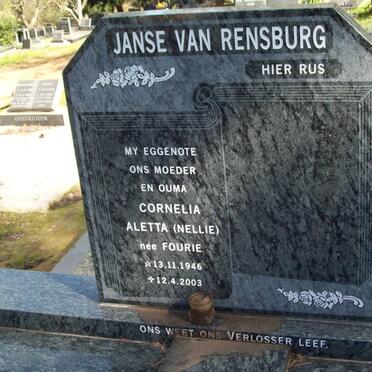 RENSBURG Cornelia Aletta, Janse van nee FOURIE 1946-2003