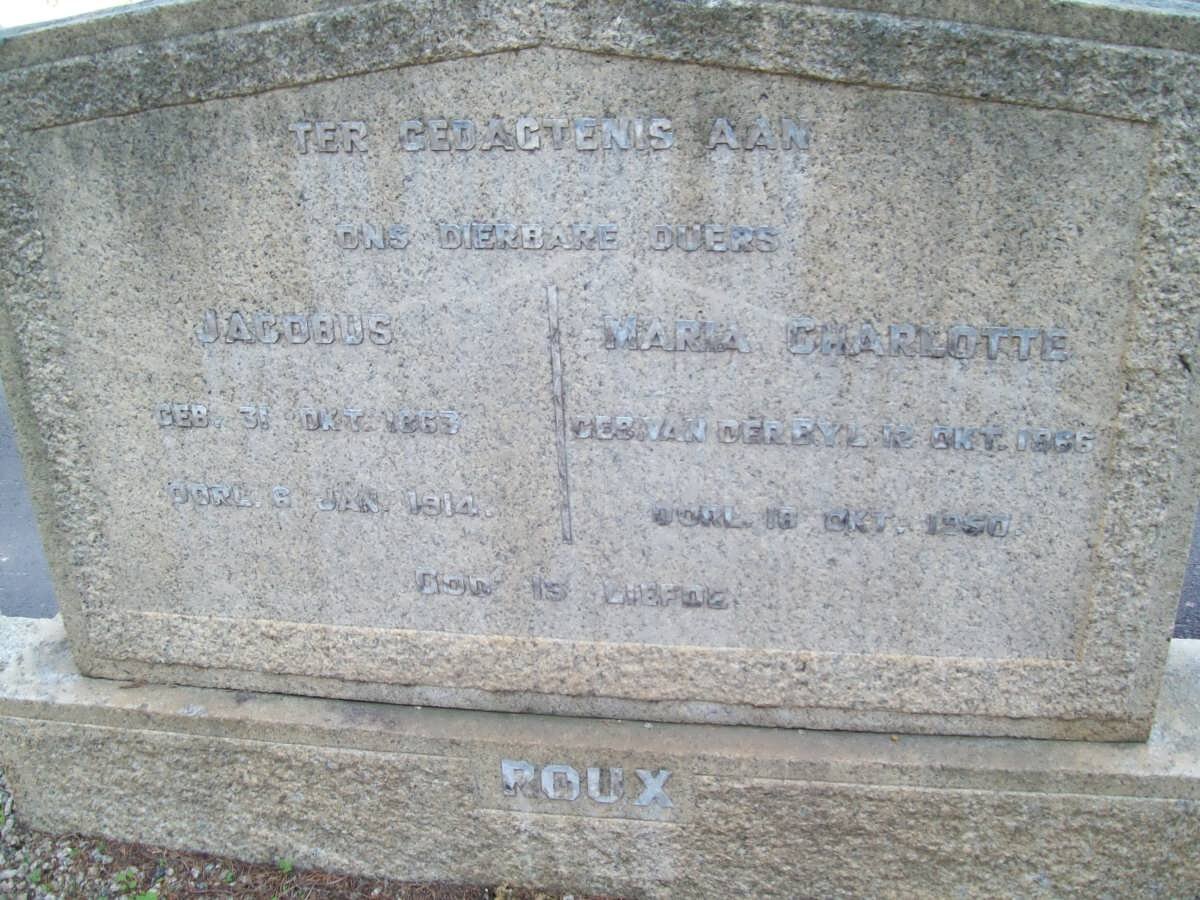 ROUX Jacobus 1863-1914 &amp; Maria Charlotte VAN DE BYL 1866-1950