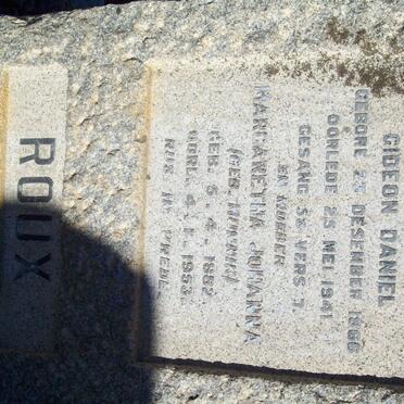 ROUX Gideon Daniel 1866-1941 &amp; Margaretha Johanna MUNNIK 1882-1953