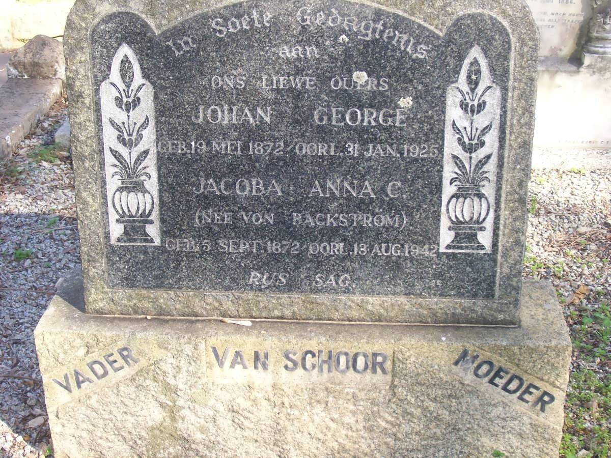 SCHOOR Johan George, van 1872-1925 &amp; Jacoba Anna C. VON BACKSTROM 1872-1942