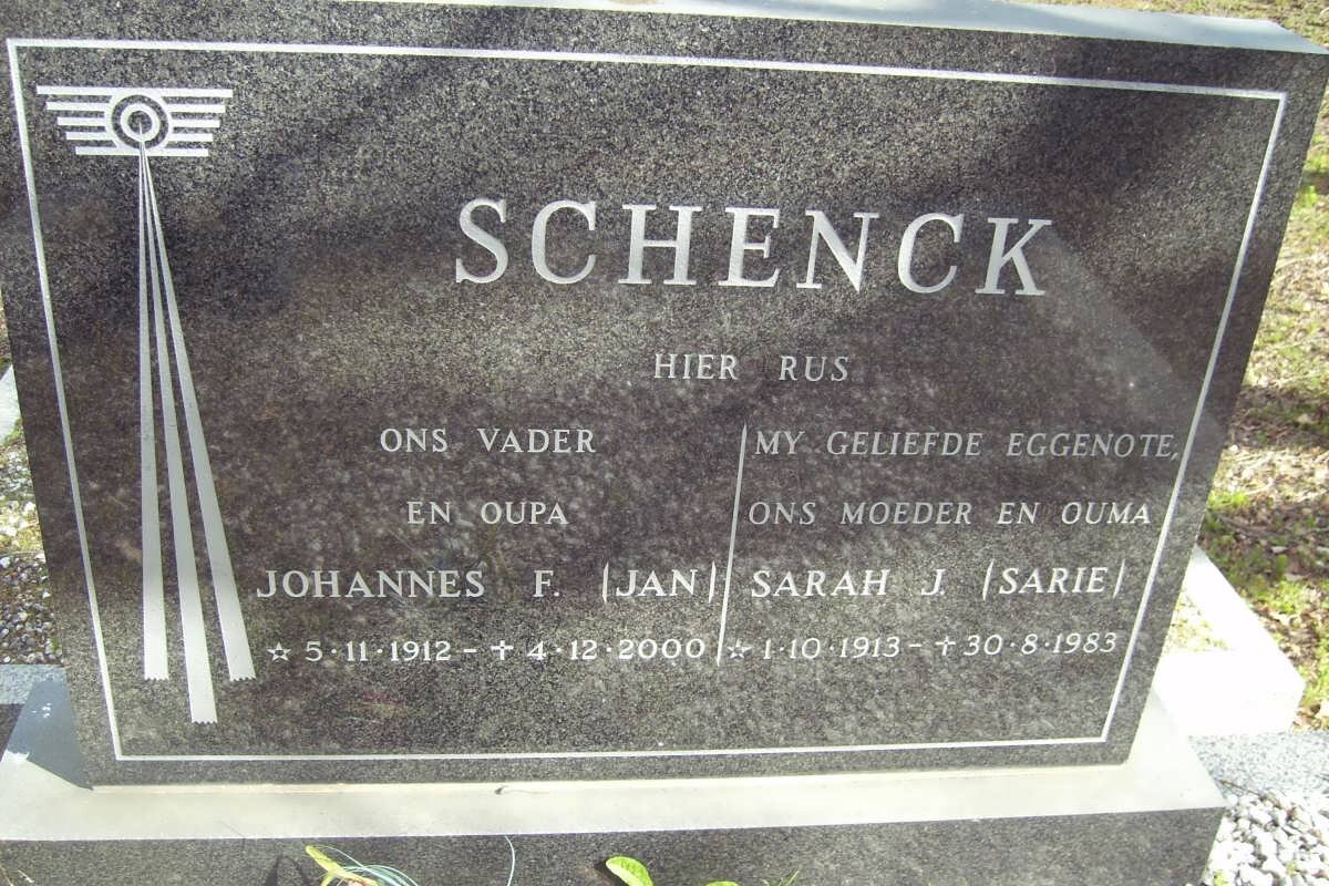 SCHENCK Johannes F. 1912-2000 &amp; Sarah J. 1913-1983