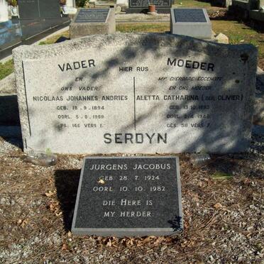 SERDYN Nicolaas Johannes Andries 1894-1959 &amp; Aletta Catharina OLIVIER 1893-1946  :: SERDYN Jurgens Jacobus 1924-1982