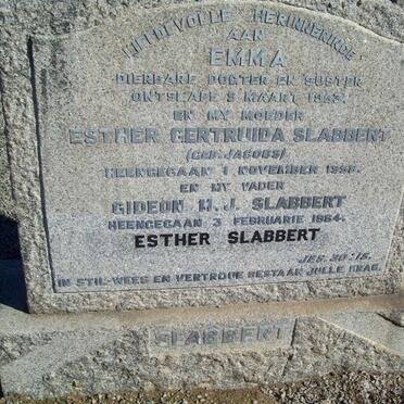 SLABBERT Gideon M.J. -1964 &amp; Ester Gertruida JACOBS -1958 :: SLABBERT Emma -1953