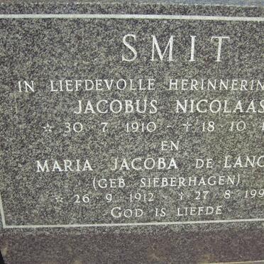 SMIT Jacobus Nicolaas 1910-1987 &amp; Maria Jacoba de Lanooy SIEBERHAGEN 1912-1994