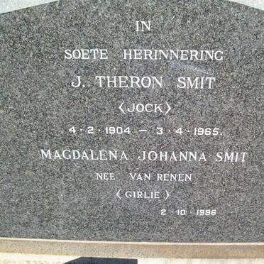 SMIT J. Theron 1904-1965 &amp; Magdalena Johanna VAN RENEN -1996