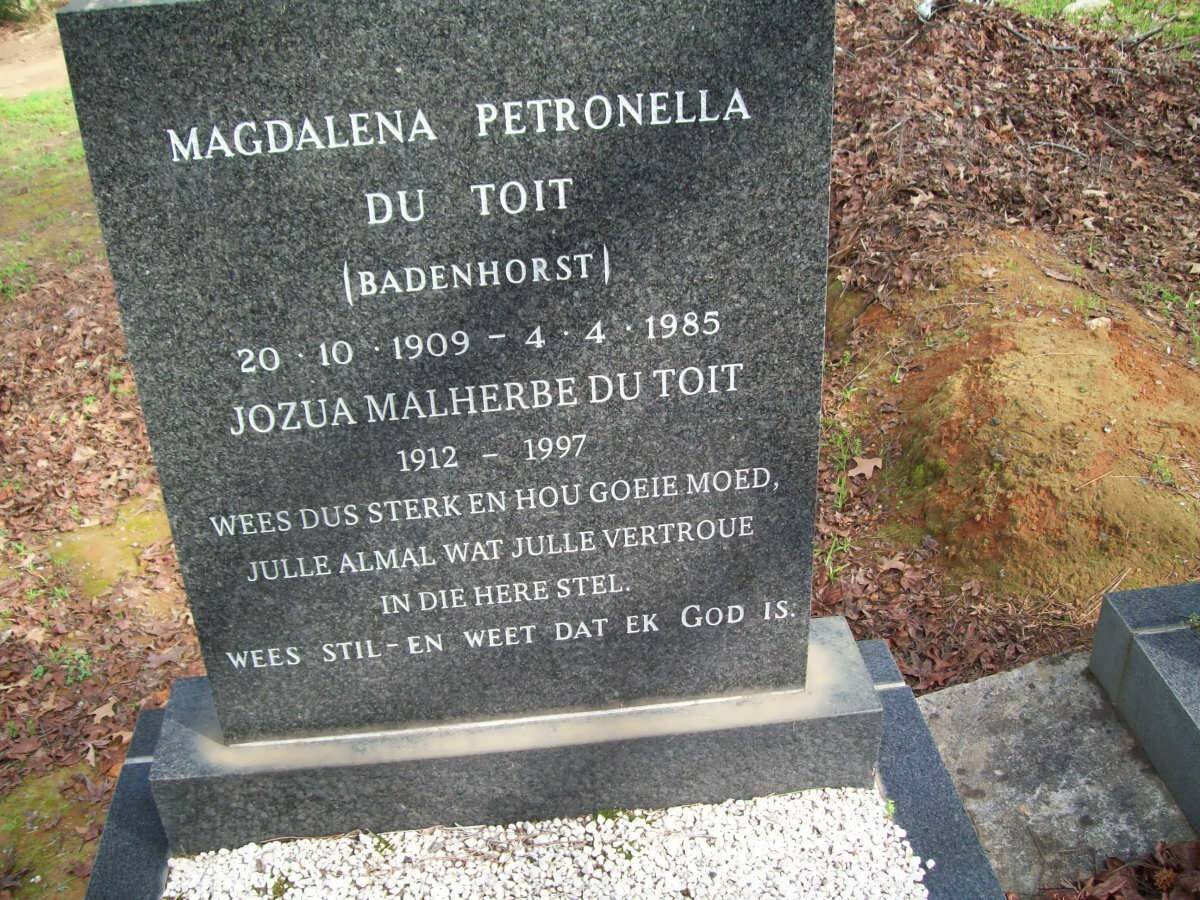 TOIT Jozua Malherbe, du 1912-1997 &amp; Magdalena Petronella BADENHORST 1909-1985