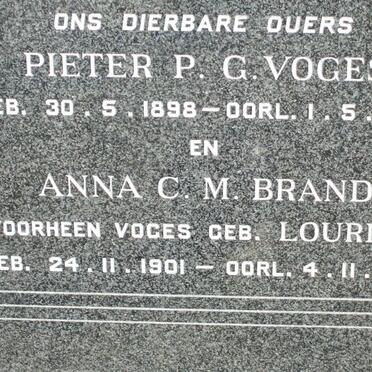 VOGES Pieter P.G. 1898-1945 &amp; Anna C.M. BRAND previously VOGES nee LOURENS 1901-1968