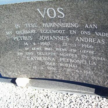 VOS Petrus Johannes Andreas 1902-1966 &amp; Catherina Petronella BOTHA 1902-1987