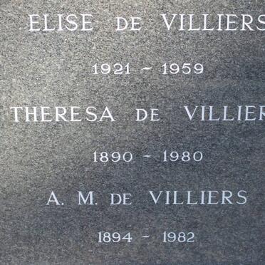 VILLIERS Elise, de 1921-1959 :: DE VILLIERS Theresa 1890-1980 :: DE VILLERS A.M. 1894-1982