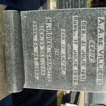 VILLIERS A.A., de 1881-1936 &amp; M. ROUX 1894-1963 :: DE VILLIERS C.A. 1924-1981_2