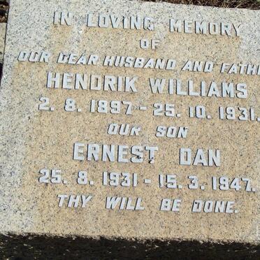 WILLIAMS Hendrik 1897-1931 :: WILLIAMS Ernest Dan 1931-1947