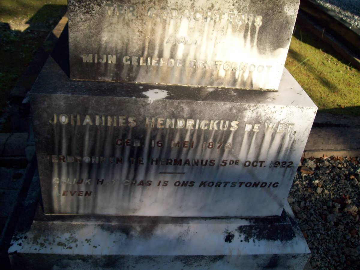 WET Johannes Hendrickus, de 1872-1922