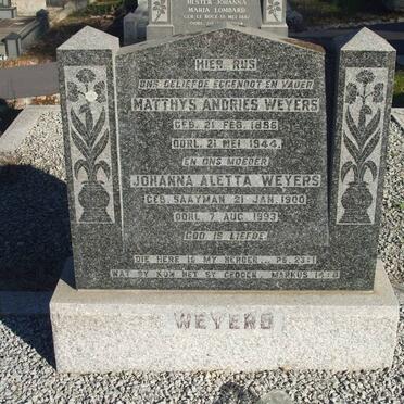 WEYERS Matthys Andries 1886-1944 &amp; Johanna Aletta SAAYMAN 1900-1993