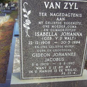 ZYL Gideon Johannes Jacobus, van 1909-1995 &amp; Isabella Johanna V.D. WALT 1908-1994