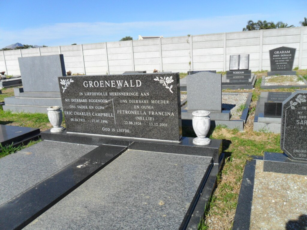 GROENEWALD Eric Charles Campbell 1921-1996 &amp; Petronella Francina 1926-2008
