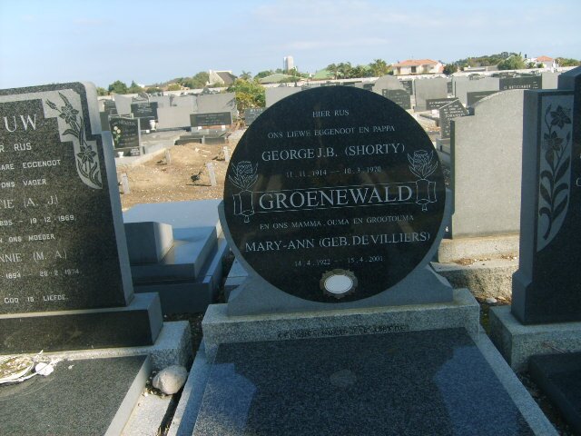 GROENEWALD George J.B. 1914-1970 &amp; Mary-Ann DE VILLIERS 1922-2001