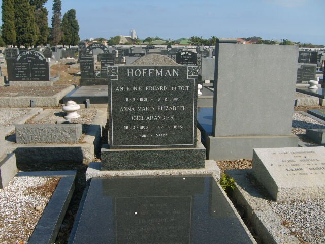 HOFFMAN Anthonie Eduard Du Toit 1901-1989 &amp; Ann Maria Elizabeth ARANGIES 1903-1993