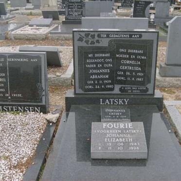 LATSKY Johannes Abraham 1909-1980 &amp; Cornelia Gertruida 1901-1987 :: FOURIE Johanna Elizabeth nee LATSKY 1943-1994