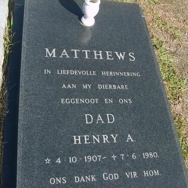 MATTHEWS  Henry A. 1907-1980