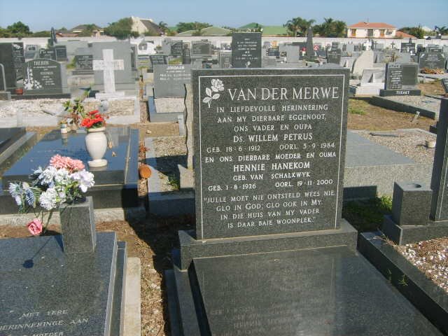 MERWE Willem Petrus, van der 1912-1984 &amp; Hennie HANEKOM nee VAN SCHALKWYK 1926-2000