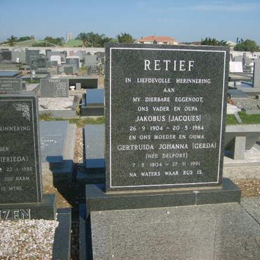 RETIEF Jakobus 1904-1984 &amp; Gertruida Johanna DELPORT 1904-1991