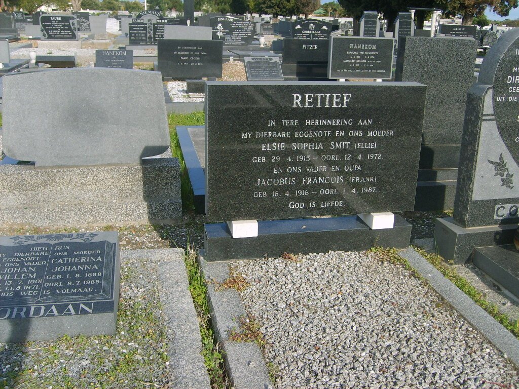 RETIEF Jacobus Francois 1916-1887 &amp; Elsie Sophia Smit 1915-1972