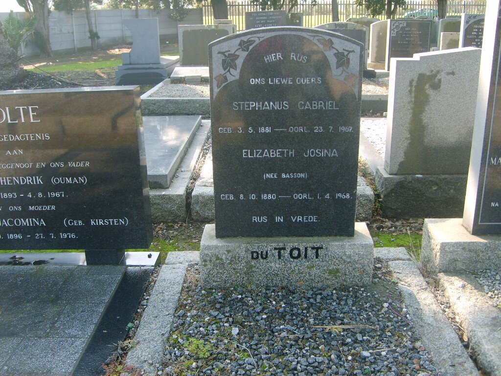 TOIT Stephanus Gabriel, de 1881-1967 &amp; Elizabeth Josina BASSON 1880-1968
