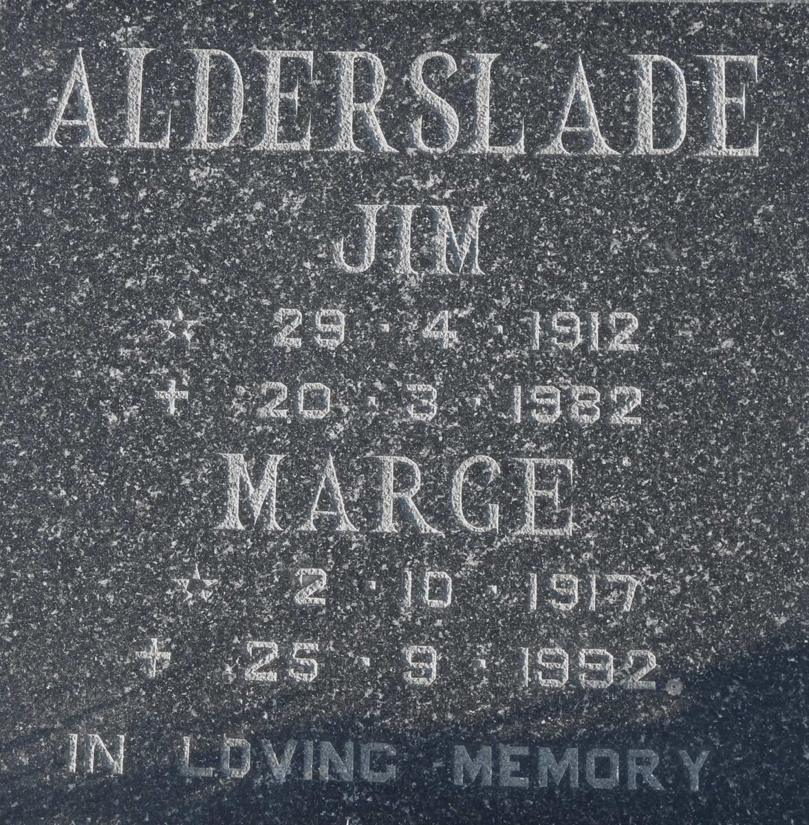 ALDERSLADE Jim 1912-1982 &amp; Marge 1917-1992