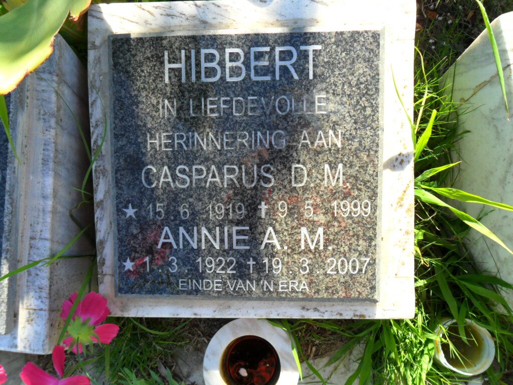 HIBBERT Casparus D.M. 1919-1999 &amp; Annie A.M. 1922-2007