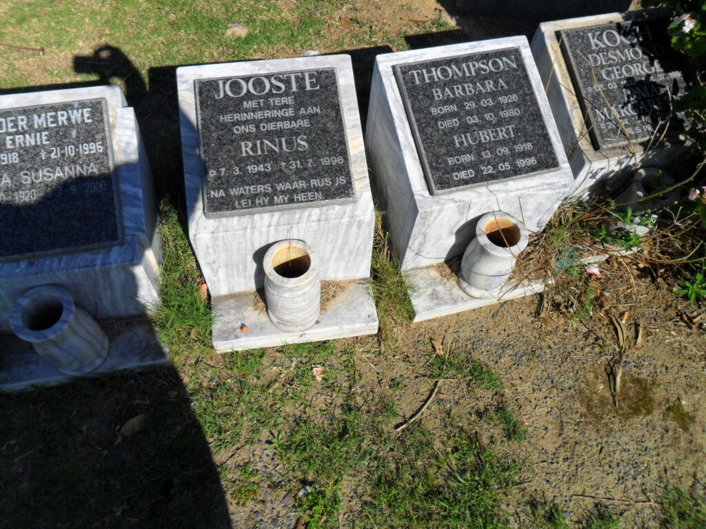 JOOSTE Rinus 1943-1996 :: THOMPSON Herbert 1918-1996 &amp; Barbara 1926-1980