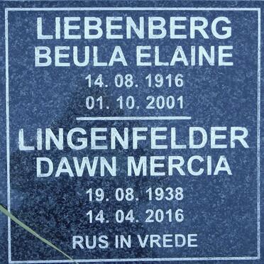 LIEBENBERG Beula Elaine 1916-2001 :: LINGENFELDER Dawn Mercia 1938-2016