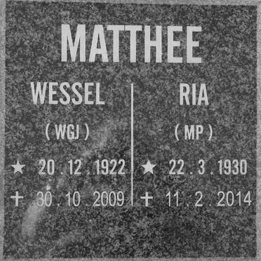 MATTHEE W.G.J. 1922-2009 &amp; M.P. 1930-2014