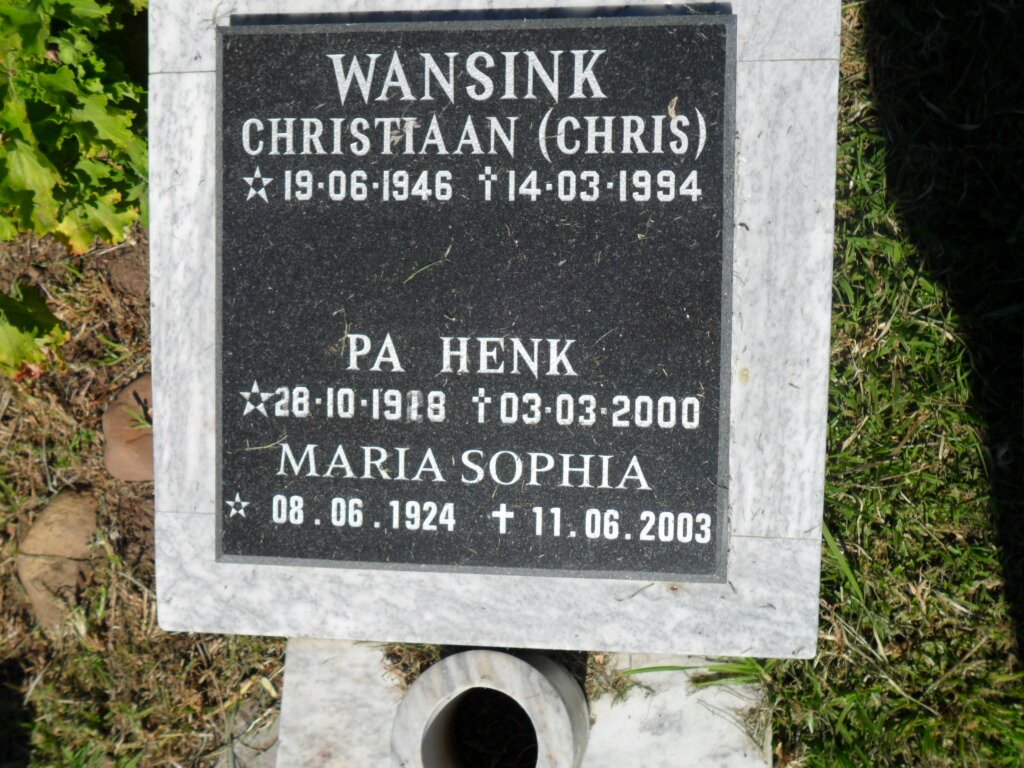 WANSINK Christiaan 1946-1994 :: WANSINK Henk 1918-2000 &amp; Maria Sophia 1924-2003