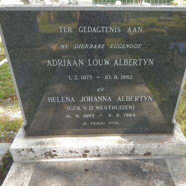 ALBERTYN Adriaan Louw 1875-1962 &amp; Helena Johanna V.D. WESTHUIZEN 1893-1984