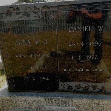 BEER Daniel W. 1895-1977 &amp; Anna W.G. FERREIRA 1897-1961