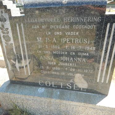 COETSEE M.P.A. 1896-1949 &amp; Anna Johanna JOUBERT 1898-1972