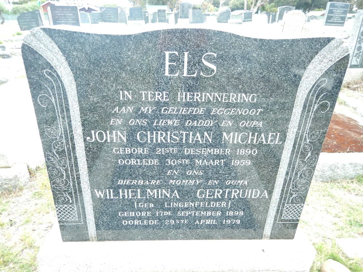ELS John Christian Michael 1890-1959 &amp; Wilhelmina Gertruida LINGENFELDER 1898-1979