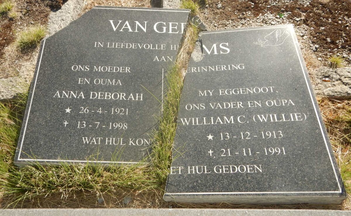 GEEMS William C., van 1913-1991 &amp; Anna Deborah 1921-1998