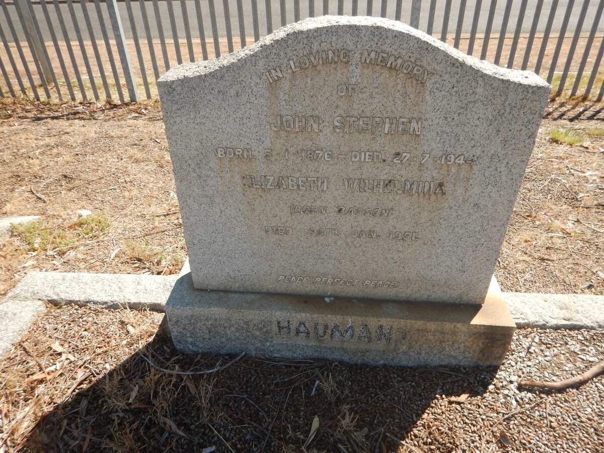 HAUMAN John Stephen 1876-194? &amp; Elizabeth Wilhelmina BASSON -1951