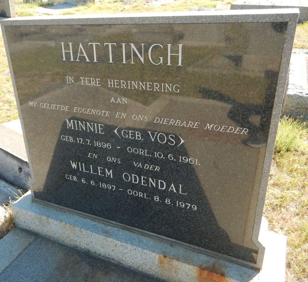 HATTINGH Willem Odendal 1897-1979 &amp; Minnie VOS 1896-1961
